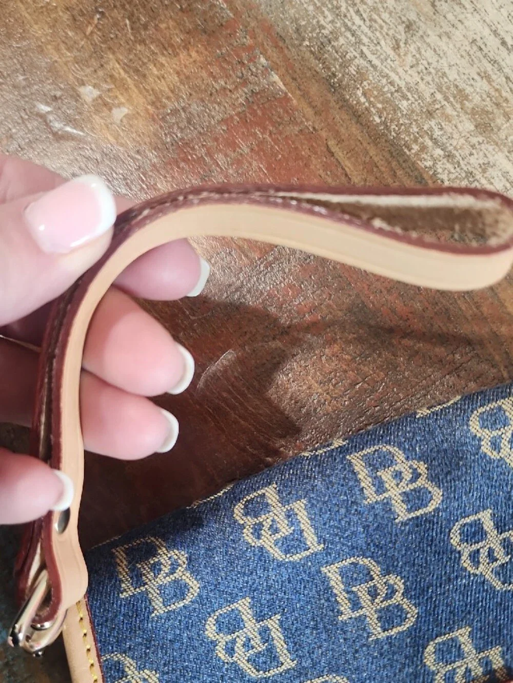 Dooney & Bourke Denim Blue Leather Signature DB Wristlet Clutch Snap Pouch